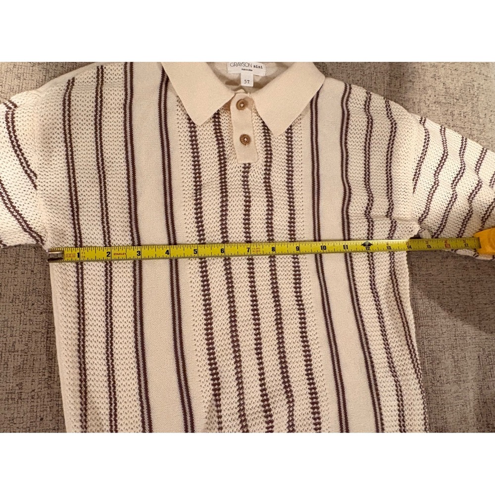 Grayson Mini Toddler Boys 5T‎ Knit Polo Sweater Cream Brown Striped Short Sleeve - Picture 5 of 6